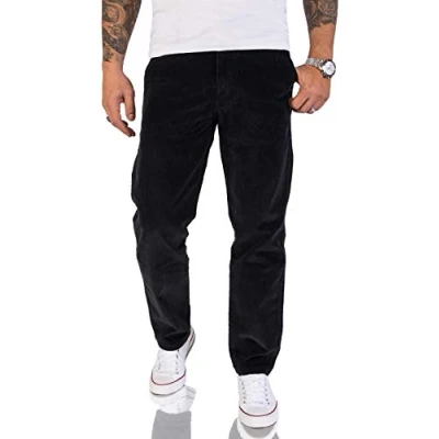 Abbildung von Rock Creek Herren Cord Hose Regular Fit Chino Klassische Hosen Herrenhose Straight Cut Chinos Cordhosen RC 2156 Schwarz W33 L30