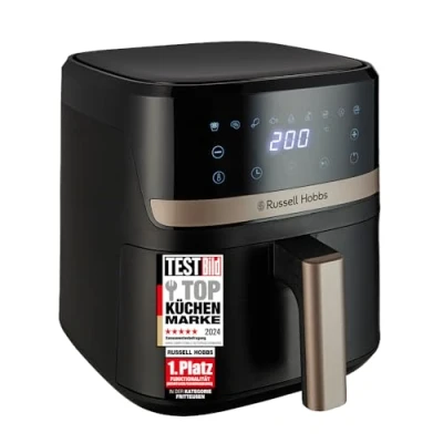 Abbildung von Russell Hobbs Heißluftfritteuse L 4,3L Rapid AirFryer [sehr kleines Gehäuse, 9 Programme] SatisFry (spülmaschinenfest, max 200C, Fritteuse ohne Öl, TouchScreen, Grillen, Backen, Braten etc) 27610 56