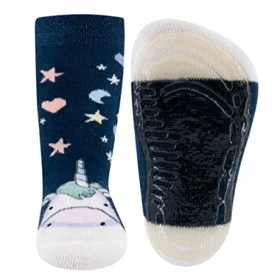 Abbildung von EWERS Stoppersocken Einhorn, Socken mit Antirutschsohle für Mädchen, Anti Rutsch Gummisohle, MADE IN GERMANY, 1 Paar rutschfeste Kindersocken, Blau, Größe 18 19