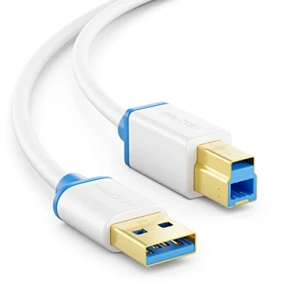 Abbildung von deleyCON 0,5m USB 3.0 Super Speed Kabel A Stecker zu B Datenkabel bis 5 Gbit/s für z.B. Drucker Scanner Multifunktionsdruckern Weiß