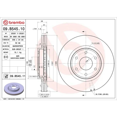 Abbildung von BREMBO COATED DISC LINE 09.B545.11 Bremsscheibe 358 34 6 innenbelüftet beschichtet