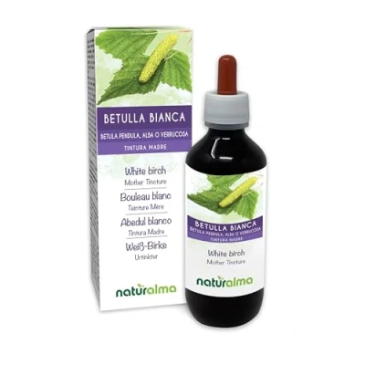 Abbildung von Weiß Birke oder Hänge (Betula pendula, alba verrucosa) Blätter Alkoholfreier Urtinktur Naturalma Flüssig Extrakt Tropfen 200 ml Nahrungsergänzungsmittel Veganer