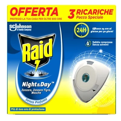 Abbildung von Raid Night &amp; Day Nachfüllpackung, elektrischer Mückenschutz, geruchlos, sandfrei, Packung mit 3 Nachfüllpackungen