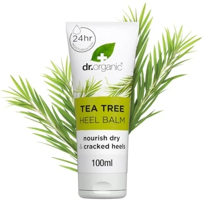 Abbildung von Dr Organic Teebaum Fersenbalsam, für trockene &amp; rissige Füße, Reinigend, mit natürlichem Sonnenblumenöl, Vegan, Tierversuchsfrei, Paraben SLS frei, Zertifiziert Bio, 100ml