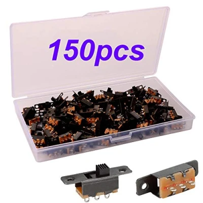 Abbildung von Gebildet 150Stücke Mini Schiebeschalter 3Pin 2Positionen 0.5A 50V DC, SPDT ON/ON Einbauschalter Set zum Schweißen von Gleitplatten, Micro Rast Kippschalter SS12F15
