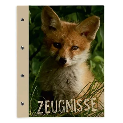 Abbildung von itenga Zeugnismappe mit Buchschrauben erweiterbar für Kinder Jugendliche Erwachsene Mädchen Jungen Schüler (Fuchs)