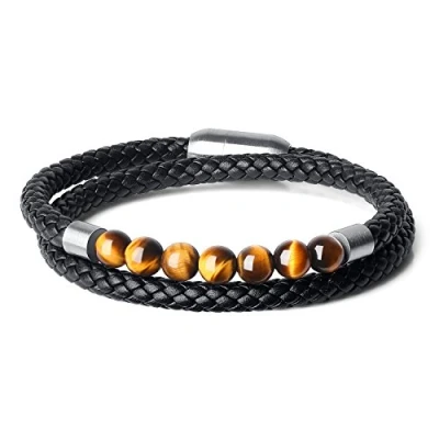 Abbildung von COAI Geschenkideen Glücksarmband Lederarmband aus Tigerauge Wickelarmband in Größe L für Damen und Herren