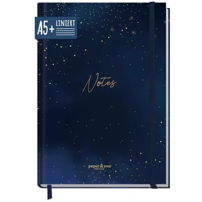 Abbildung von paper&amp;you® Notizbuch A5+ liniert mit Gummiband [Starry Night] 156 Seiten 78 Blatt als Bullet Journal, Tagebuch, Notizheft nachhaltig &amp; klimafreundlich