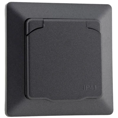 Abbildung von ChiliTec MILOS Steckdose IP44 Unterputz Aussensteckdose mit Schutzklappe 230V Schutzkontakt Für Feuchträume Badezimmer Aussenbereich Anthrazit, USB, Kunststoff