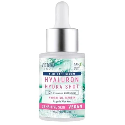 Abbildung von Victoria Beauty Hyaluron Serum hochdosiert mit Bio Aloe Vera, Anti Aging Gesichtsserum für empfindliche Haut Hyaluronsäure, Vegan, 96% natürliche Inhaltsstoffe, 30ml