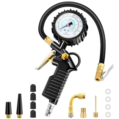 Abbildung von BURNNOVE Reifenfüller Digitaler Reifendruckprüfer 220PSI Multifunktional Luftdruckprüfer mit mehrere Ersatzteile Reifenfüll Messgerät für Autos Motorräder Geländefahrzeuge und Fahrräder