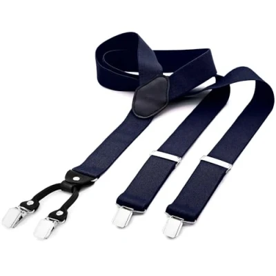 Abbildung von DonDon Hosenträger Herren breit 3,5 cm mit 4 Clips extra stark in Y Form elastisch und längenverstellbar, Blau