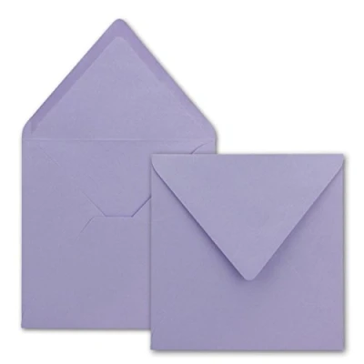 Abbildung von 75x Quadratische Briefumschläge in Lila 15,5 x cm ohne Fenster, mit Nassklebung 110 g/m² Für Einladungskarten zu Hochzeit, Geburtstag und mehr Serie FarbenFroh