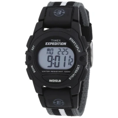 Abbildung von Timex Unisex Expedition Digital CAT 33mm Uhr Schwarzes Gehäuse mit Schwarz &amp; Grau Gestreiftem Stoffband T49661