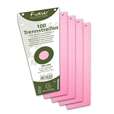 Abbildung von Exacompta 13535B 100er Pack Karton Trennstreifen. Trapezform rosa. Für eine übersichtliche Anblage Ihrer Dokumente. Trennlaschen Trennblätter Ordner Register Blauer Engel