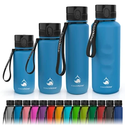 Abbildung von coolrhino Trinkflasche 1,5l für Sport, Outdoor, Schule, Fitness &amp; Kinder Wasserflasche auslaufsicher und Bpa frei Flasche Kohlensäure geeignet (Rhino Blue, 1500ml)