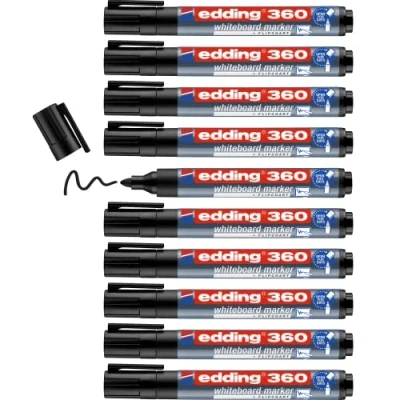 Abbildung von edding 360 Whiteboardmarker schwarz 10 Whiteboard Stifte Rundspitze 1,5 3 mm Boardmarker abwischbar für Whiteboard, Flipchart, Magnettafel, Pinnwand, Memoboard Sketchnotes nachfüllbar