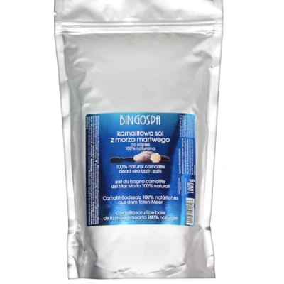 Abbildung von Carnallite Totes Meer Badesalz für Akne, Cellulite, Dehnungsstreifen, Hautprobleme, Schuppen 1kg BINGOSPA