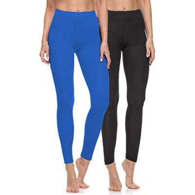 Abbildung von Merry Style 2er Pack Leggings Damen Baumwolle für das ganze Jahr Bequeme Blickdicht Ideal Yoga Sport Gym und Freizeit MS10 198 (Schwarz/Kobalt, XL)