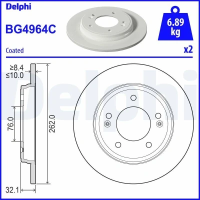 Abbildung von Bremsscheiben DELPHI BG4964C hinten, voll, 2 Stück