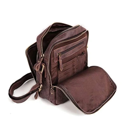 Abbildung von BAIGIO Umhängetasche Herren Leder Schultertasche Vintage Herrentasche Messenger Bag mit Schultergurt für Arbeit Reise Alltagsleben (Dunkelbraun)