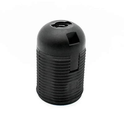 Abbildung von Fassung E27 Schwarz mit Gewindemantel und Aufsteckkappe Feingewinde M10x1 Lampenfassung Thermoplast steckbar