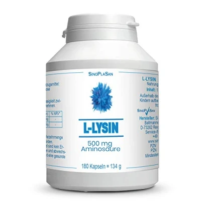 Abbildung von L Lysin 500 mg Aminosäure (rein) pro Kapsel 180 Kapseln natürlich &amp; vegan hoch dosiert Made in Germany