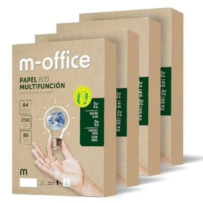 Abbildung von Recyclingpapier, DIN A4, 80 g, Papier für Kopierer und Drucker, 4 Packungen mit 250 Blatt 100% m office (1000 Blatt)