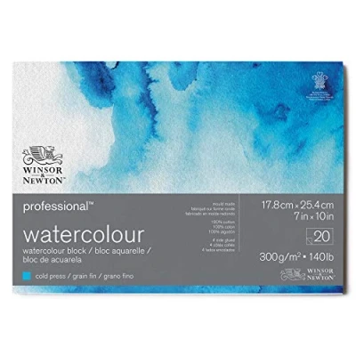 Abbildung von Winsor &amp; Newton 6664001 Professional Aquarellpapier im Block 20 Blatt 17,8 x 25,4cm, 300g/m², Feinkorn, helles natürliches weißes Papier in archivierbarer Qualität, gilbbeständig