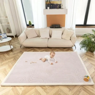 Abbildung von Wolkenweiche Spielmatte Baby 200x150x2,5cm Kinderzimmer Teppich mit hochwertigem Memory Schaum Krabbelmatte rutschfester Unterseite Krabbeldecke Baby, Kinderteppich, Tatami Matte