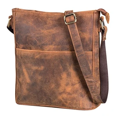 Abbildung von LEABAGS Leder Handtasche Damen I Premium Echtleder Umhängetasche Schultertasche Damentasche Tragetasche für Arbeit Uni Schule Freizeit Größe L (31 x 23 6 cm) Fox
