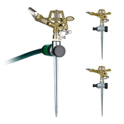 Abbildung von Relaxdays Impulsregner 3er Set, mit Erdspieß, 15 m Reichweite, 20 360, Kreisregner, Gartensprinkler, Gold/Silber