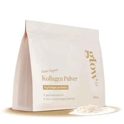 Abbildung von Glow25® Collagen Pulver [300g] Das Original Premium Kollagen Hydrolysat Peptide Typ 1 und 3 Perfekte Löslichkeit Natur