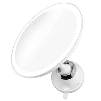 Abbildung von medisana cm 850 Kosmetikspiegel mit LED Beleuchtung, Schminkspiegel 5 facher Vergrößerung, Starker Saugnapf zur praktischen Wandmontage, Weiß, 19 Durchmesser