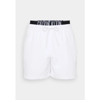Abbildung von Calvin Klein Swimwear Medium Double WB Badeshorts, Herren, Größe: XXL, Classic white