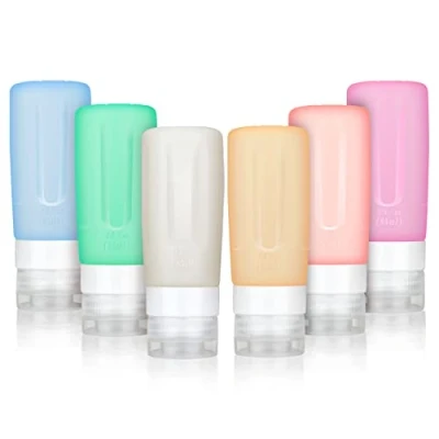 Abbildung von NASHONE Silikon Reiseflaschen Set, Auslaufsicher Reisebehälter für Shampoo, Spülung, Duschgel, Lotion, Toilettenartikel, Körperpflege, 6x85ml + Tasche