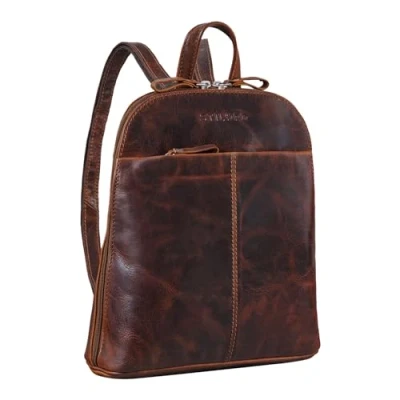 Abbildung von STILORD &#039;Olivia&#039; City Rucksack Damen Leder Daypack kleiner Lederrucksack Rucksackhandtasche zum Ausgehen für 9,7 Zoll iPads und 10,1 Tablets echtes Leder, Farbe:florida braun