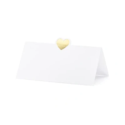 Abbildung von PartyDeco Tischkarten 10x5cm 10 Stück mit Herz Platzkarten Hochzeit Geburtstag Taufe blanko weiß Gold