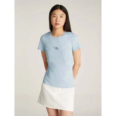 Abbildung von Calvin Klein Jeans Gradient Monologo SLIM TEE Tshirt basic, Damen, Größe: Large, Niagara mist
