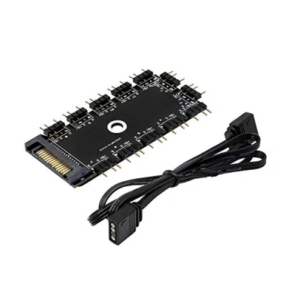 Abbildung von 3 Pin 5V ARGB Controller,CERRXIAN 1 bis 11 Ports HUB, 12 Wege, 5 V, RGB LED Splitter Hub mit SATA Port Unterstützung. Magic Tape und Schraubbefestigung