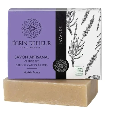 Abbildung von ÉCRIN DE FLEUR Feste Seife Lavendel BIO zertifiziert, handgemacht in Frankreich, Naturseife mit authentischen ätherischen Lavendelöle Bio, 1x90g