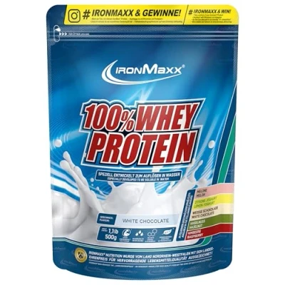 Abbildung von IronMaxx 100% Whey Protein Pulver Weiße Schokolade 500g Beutel zuckerreduziertes, wasserlösliches Eiweißpulver aus Molkenprotein viele verschiedene Geschmacksrichtungen