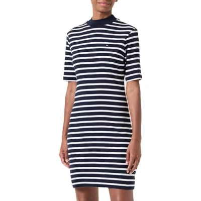 Abbildung von Tommy Hilfiger SLIM CODY MOCK NECK Dress Jerseykleid, Damen, Größe: XS, Breton desert sky/ecru