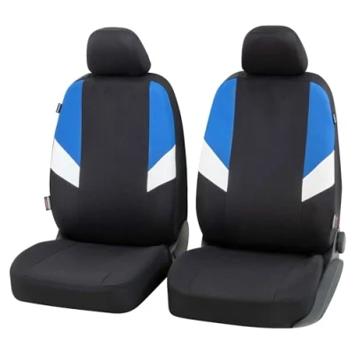 Abbildung von Walser Auto Sitzbezug Cala 2 Vordersitzbezüge, Universal PKW Sitzbezüge Polyester, Schonbezüge für Normalsitze, Autositzschoner schwarz blau