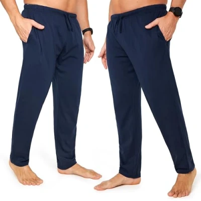 Abbildung von CityComfort Herren Schlafanzughose Lang mit Seitentaschen &amp; elastischem Bund, 2er Pack (L, Dunkelblau/Dunkelblau, Bund Kordelzug)