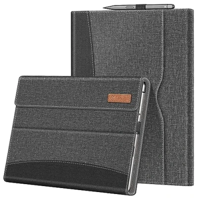 Abbildung von Fintie Hülle für Microsoft Surface Pro 8 13 Zoll (2021) Multi Sichtwinkel Hochwertigem Kunstleder Tasche Schutzhülle mit Dokumentschlitze, Type Cover Kompatibel, Grau