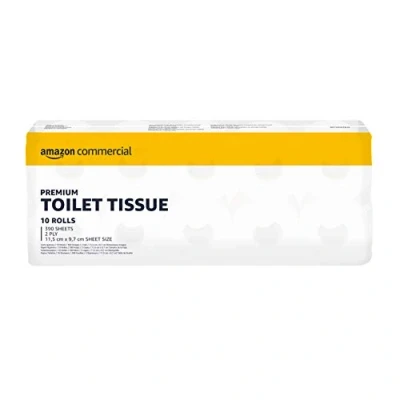Abbildung von AmazonCommercial Toilettenpapier, 2 lagig Recycelt, De Inked, 40 Rollen (10 Rollen, 4 er Pack), 390 Blätter per Rolle, Blattgröße: 11,5 cm x 9,7