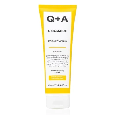 Abbildung von Q+A Ceramide Duschcreme bietet eine sanfte Reinigung und nährt die Haut tief mit einer reichen cremigen Formel aus Squalan, Jojobaöl einem nachhaltigen Ceramid Extrakt Ananas, 250 ml
