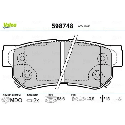 Abbildung von VALEO 598748 Bremsbelagsatz Hinterachse inkl. Verschleißwarnkontakt mit Anti Quietsch Blech HYUNDAI: SANTA FE 2, Tucson, Getz, KIA: Sportage II