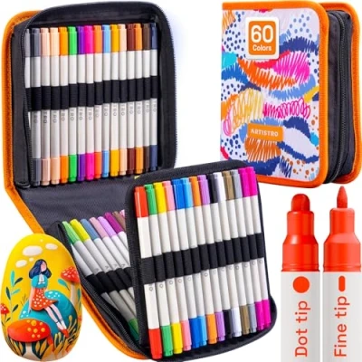 Abbildung von Artistro 61 pack acrylic Dual Tip Paint Pens Dot + Fine Tips